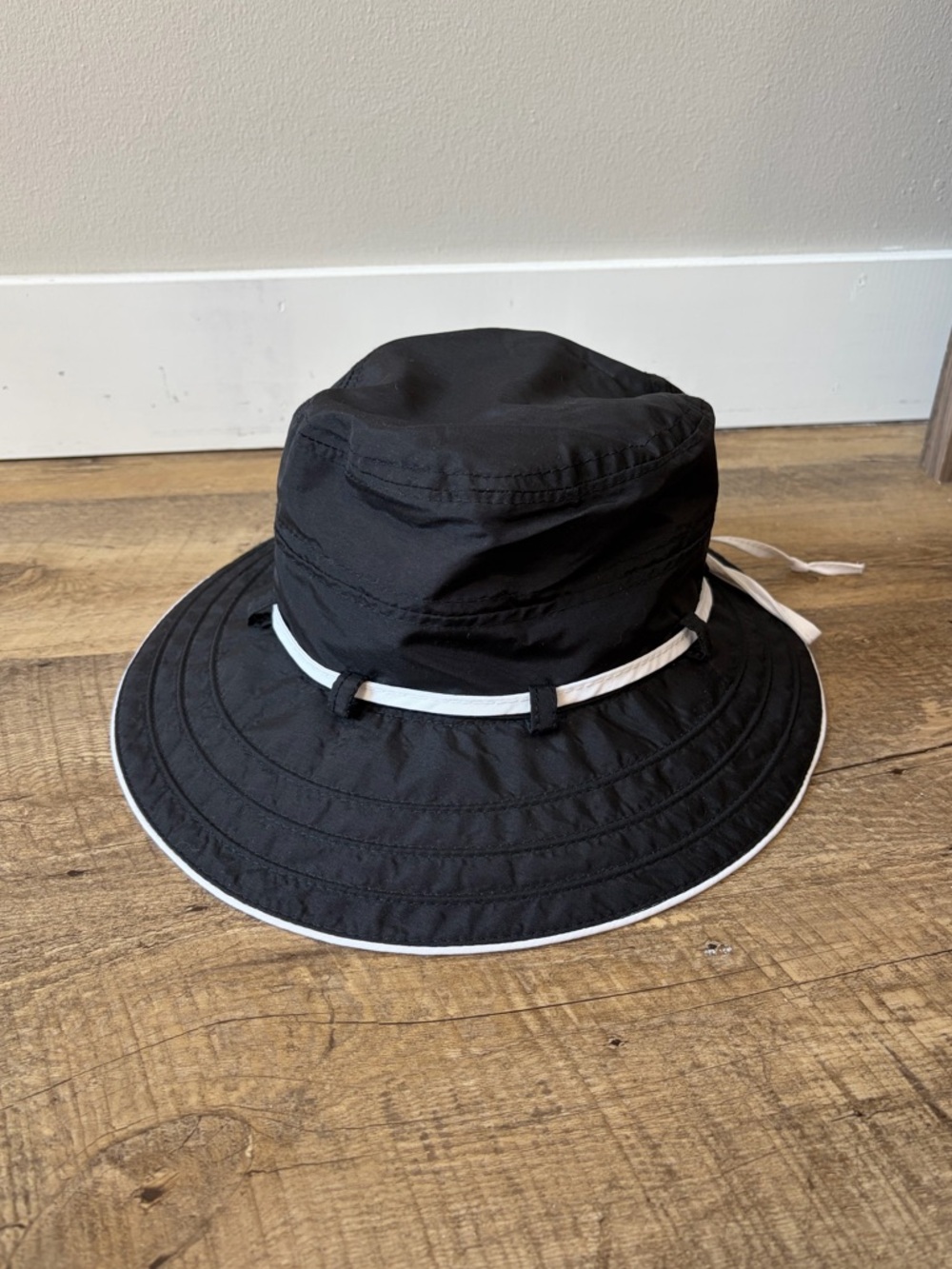 Panama Jack Black Nylon Sun Hat with White Tie